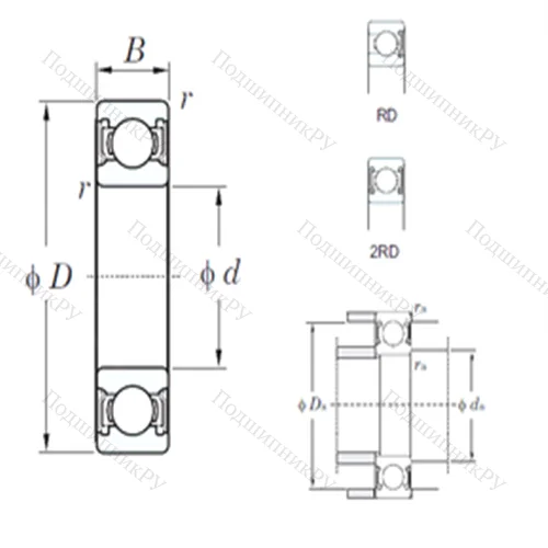 Подшипник шариковый радиальный 6308-2RD