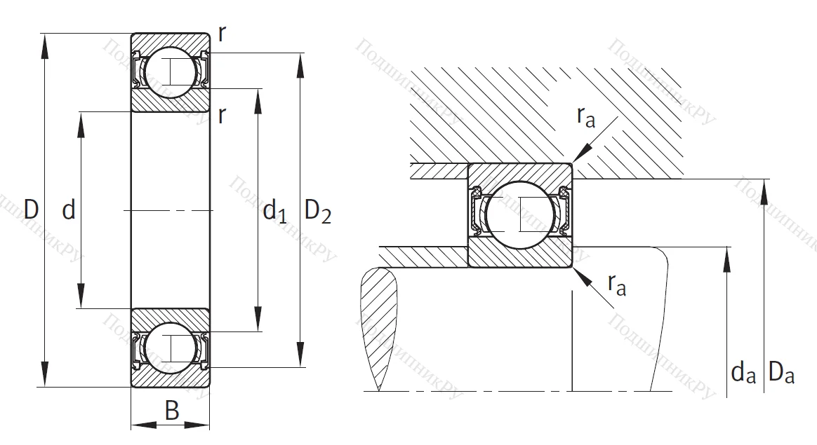Однорядный шариковый подшипник 62209 2RSR