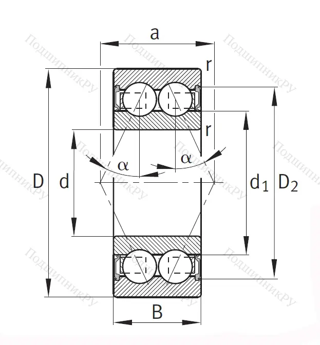 Двухрядный шариковый подшипник 3003 2RS