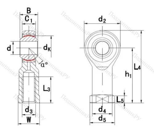 Шарнирная головка с внутренней левой резьбой GIKL 10 PW A в Новороссийске