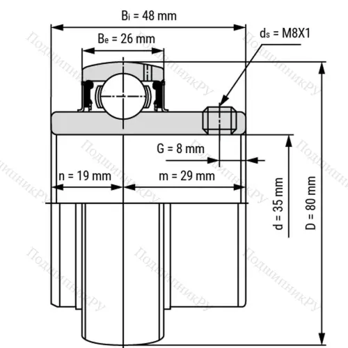 Радиальный шариковый подшипник UC 307 - Вал 35мм от производителя  LPZ