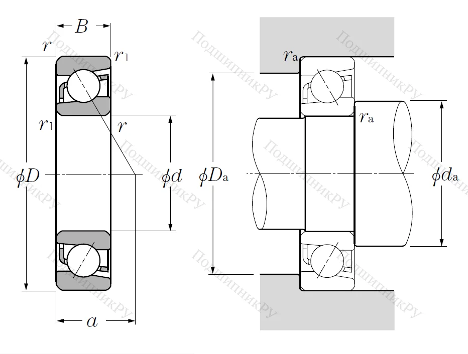Однорядный шариковый подшипник 7319 B (66319 ГОСТ)