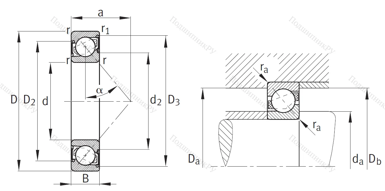 Однорядный шариковый подшипник 7308 B 2RS TVP