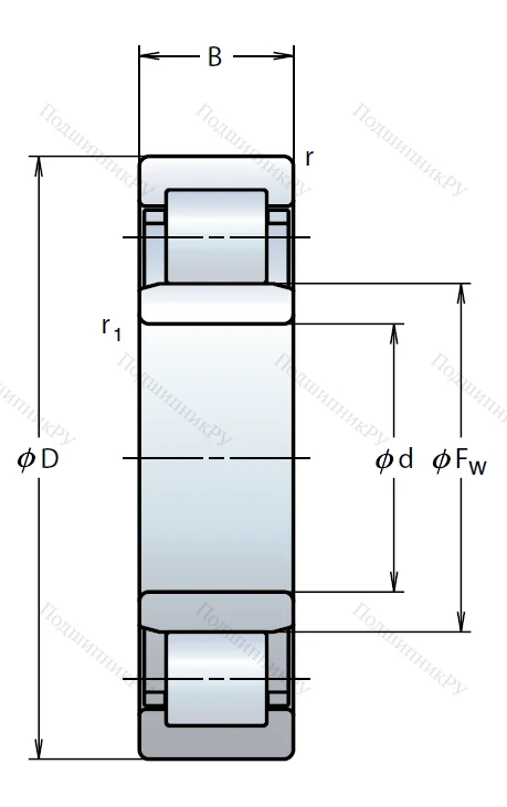Роликовый цилиндрический подшипник NU 2306 W