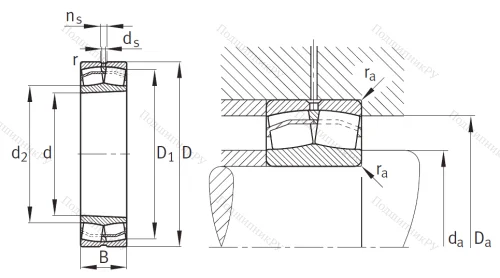 Сферический роликовый подшипник с конической посадкой на вал 22210 E 1K от производителя  FAG
