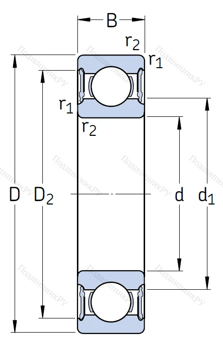Однорядный шариковый подшипник 6014 2RS 1