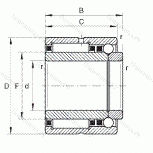 Шарикоподшипник радиально-упорный комбинированный с игольчатыми роликами NKIB 5910