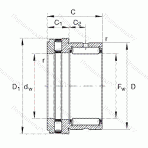 Подшипник комбинированный с короткими цилиндрическими и игольчатыми роликами NKXR 50